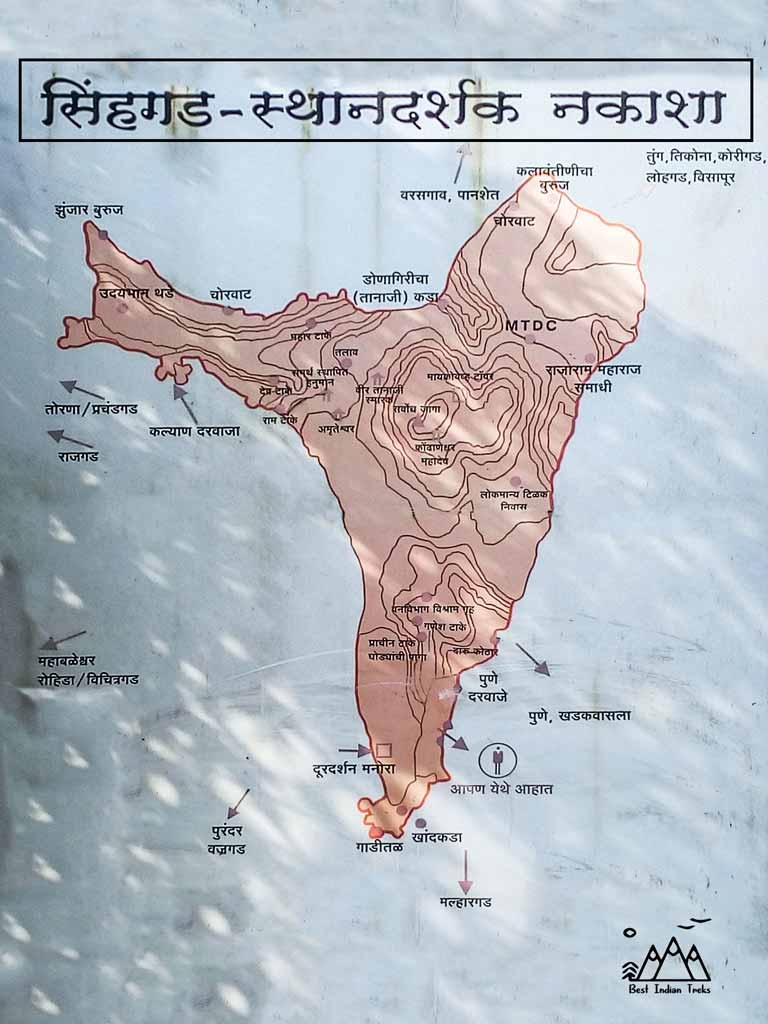 Complete Sinhagad Fort Map in Marathi Language