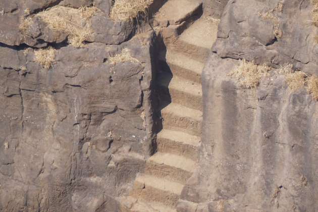 Iconic rock-carved steps of Kalavantin Durg