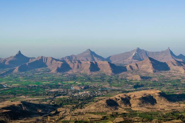 (Left to right) Nhavi hill, Tambolya hill and Mangi Tungi seen from the Mulher fort